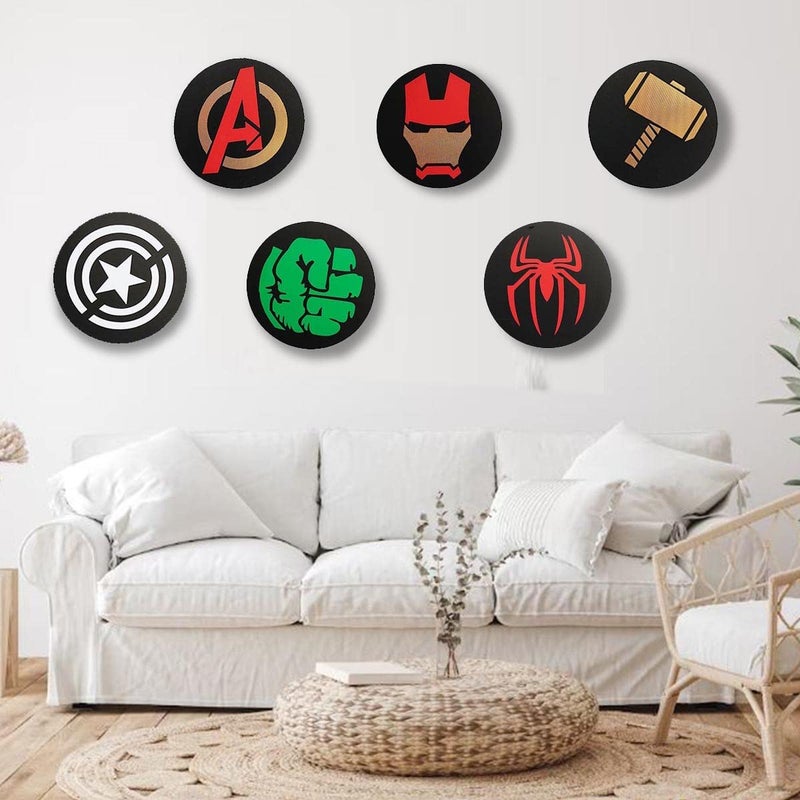 300Sparkles Avenger Fan Wooden Wall Decor 6 Pcs Set Best For Kids Room Hulk Spider man Captain America Thor Home Room Office - Image 1