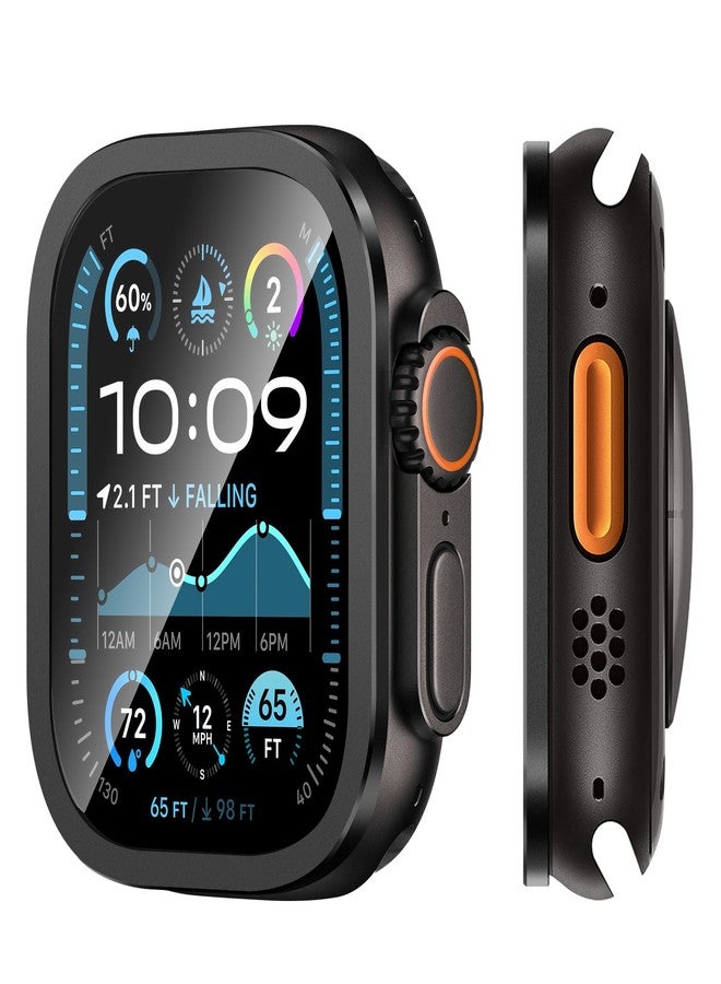 Amizee 2 Pack Metal Case Compatible with Apple Watch Ultra 3/2/1 Screen Protector Case 49mm with Tempered Glass, Metal Frame Built in HD Glass Protective Cover for iWatch 49mm (A-Black) - Image 2