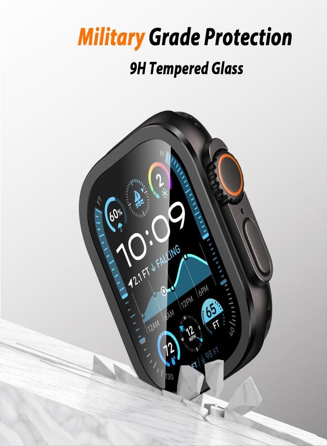 Amizee 2 Pack Metal Case Compatible with Apple Watch Ultra 3/2/1 Screen Protector Case 49mm with Tempered Glass, Metal Frame Built in HD Glass Protective Cover for iWatch 49mm (A-Black) - Image 3