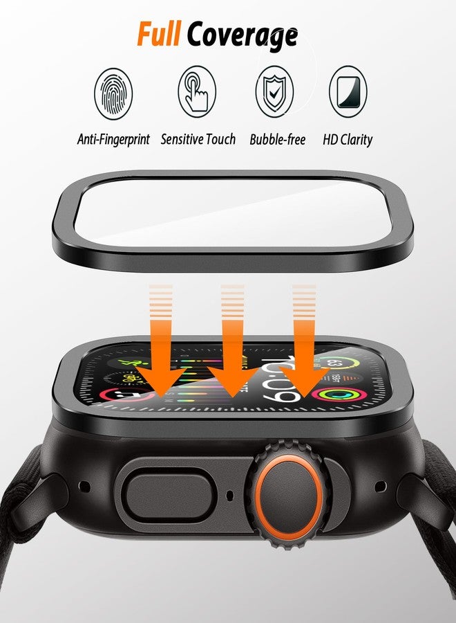 Amizee 2 Pack Metal Case Compatible with Apple Watch Ultra 3/2/1 Screen Protector Case 49mm with Tempered Glass, Metal Frame Built in HD Glass Protective Cover for iWatch 49mm (A-Black) - Image 5