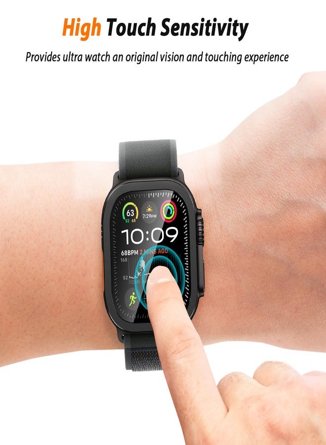 Amizee 2 Pack Metal Case Compatible with Apple Watch Ultra 3/2/1 Screen Protector Case 49mm with Tempered Glass, Metal Frame Built in HD Glass Protective Cover for iWatch 49mm (A-Black) - Image 4