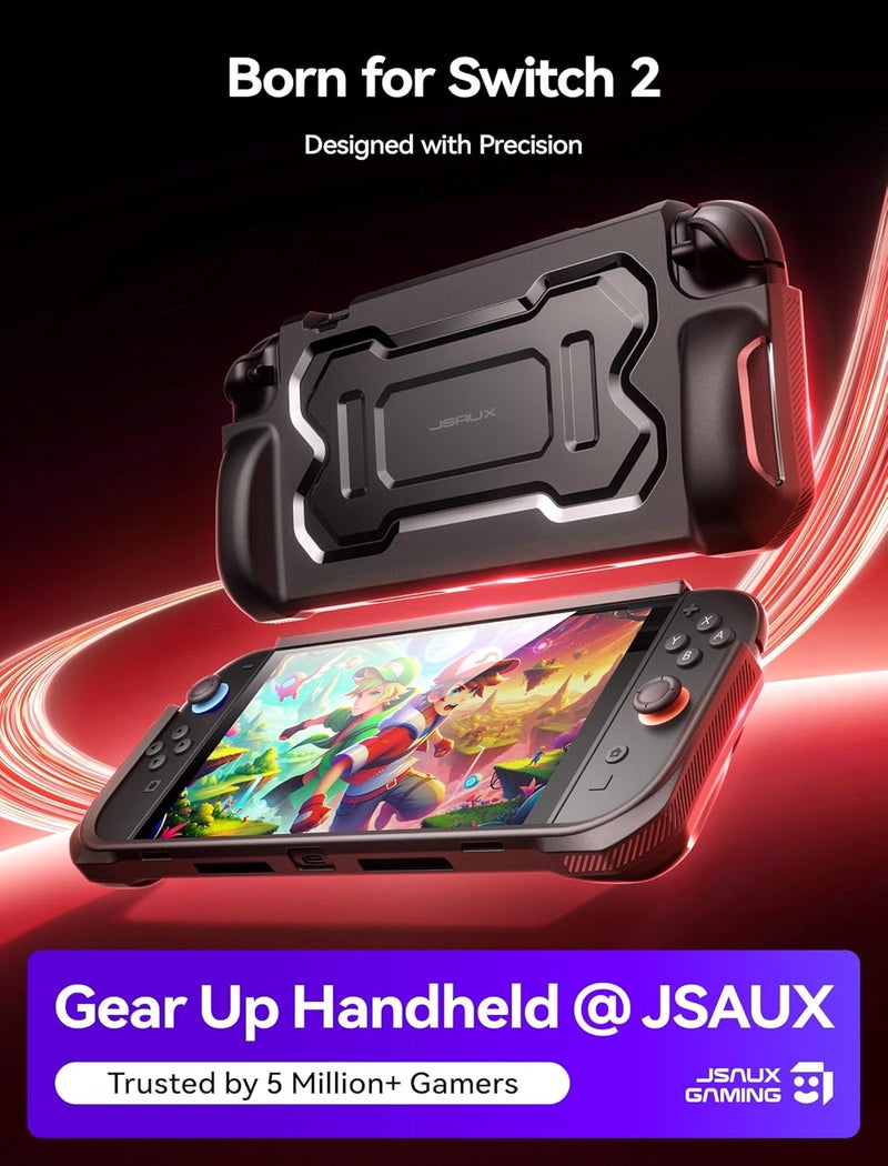 jsaux TPU Case for Switch 2 (2025), Cover with Ergonomic Grip Compatible with Console and for JoyCon Controllers, Portable Design with Shockproof and Scratch-Resistant Protection – Black PC0118 - Image 2