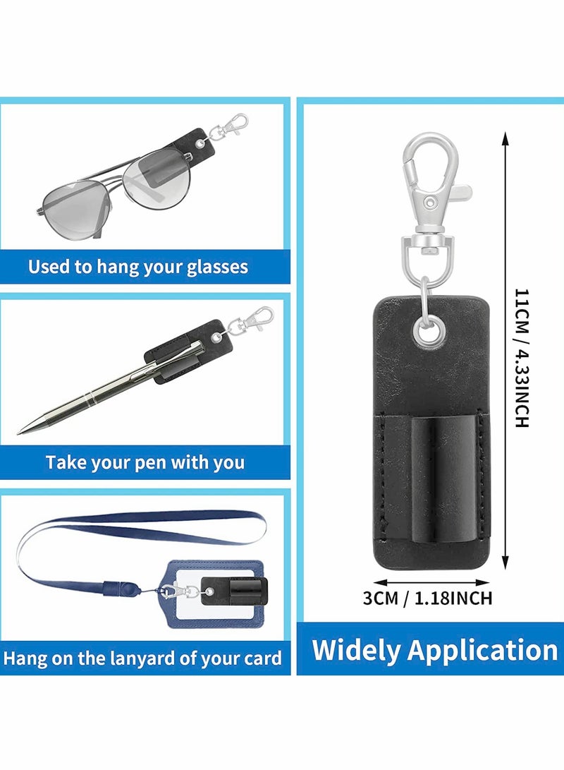 Portable Lanyard Pen Holder, 4 Pcs PU Leather Badge Pencil Holder with Keychain - Image 5