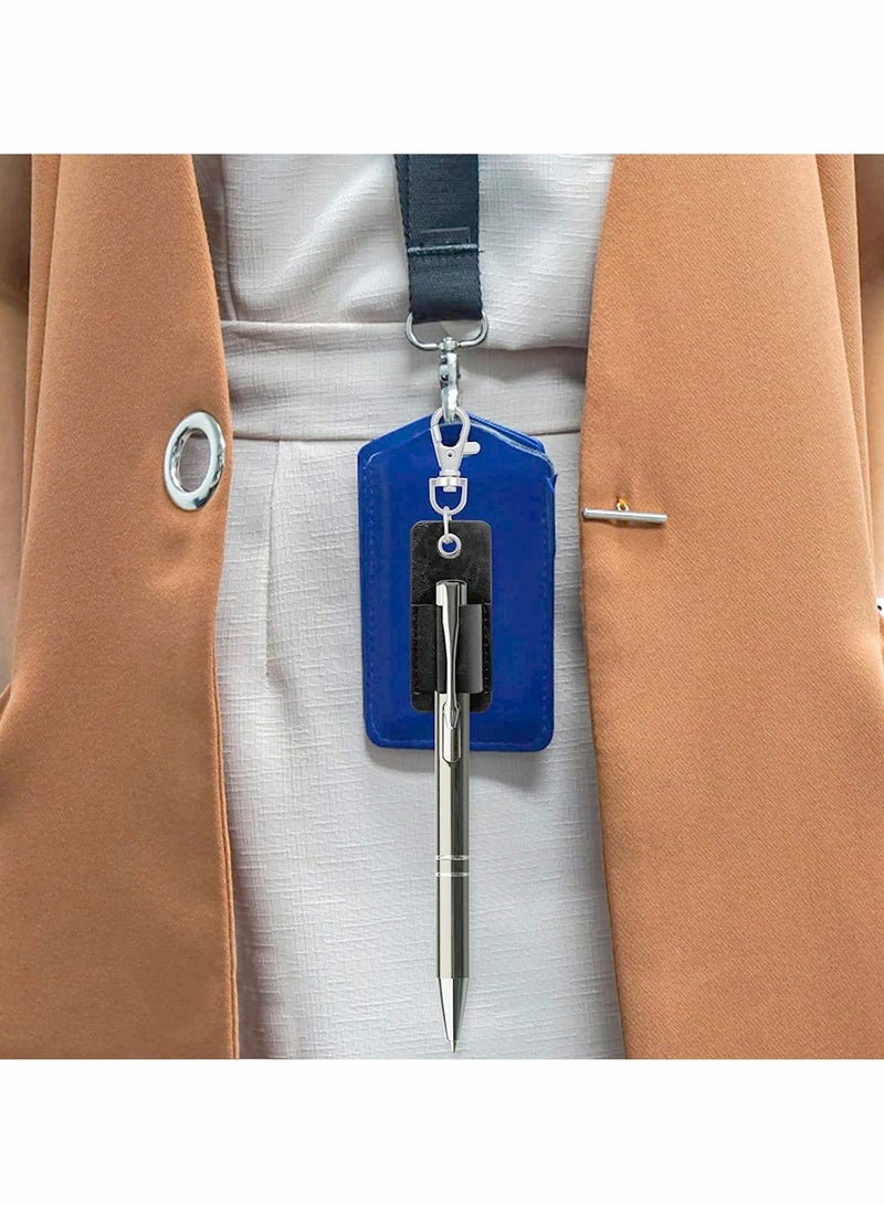Portable Lanyard Pen Holder, 4 Pcs PU Leather Badge Pencil Holder with Keychain - Image 3