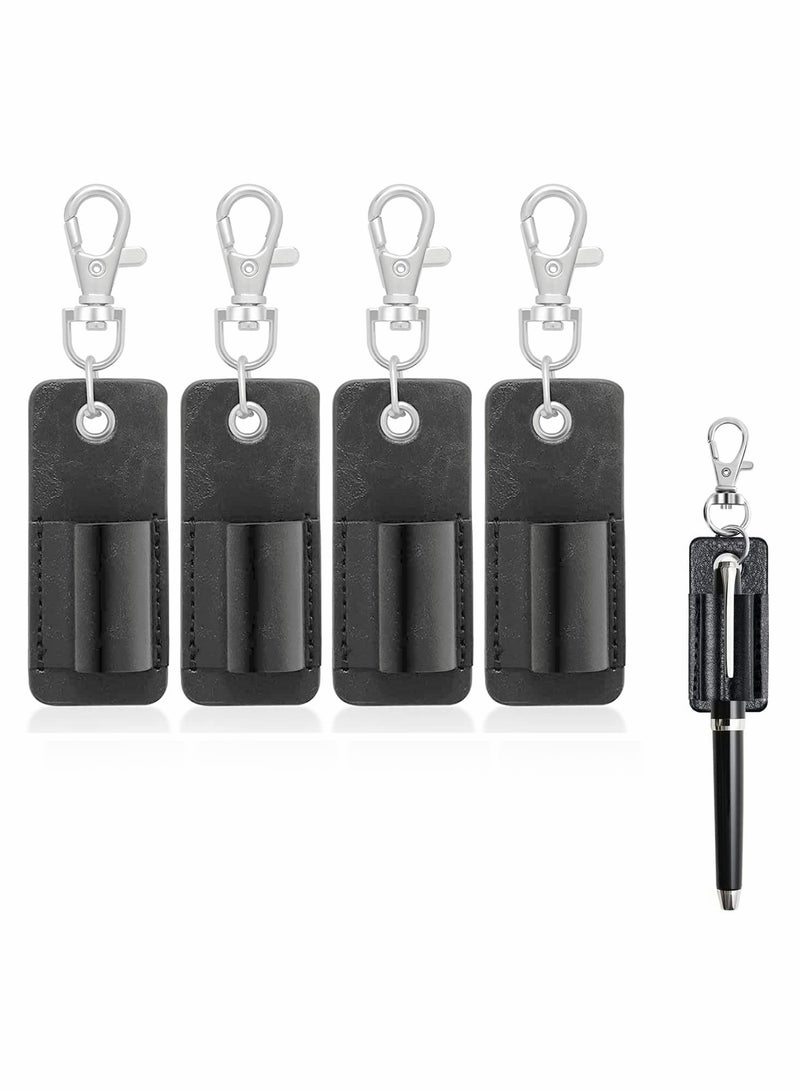 Portable Lanyard Pen Holder, 4 Pcs PU Leather Badge Pencil Holder with Keychain - Image 1