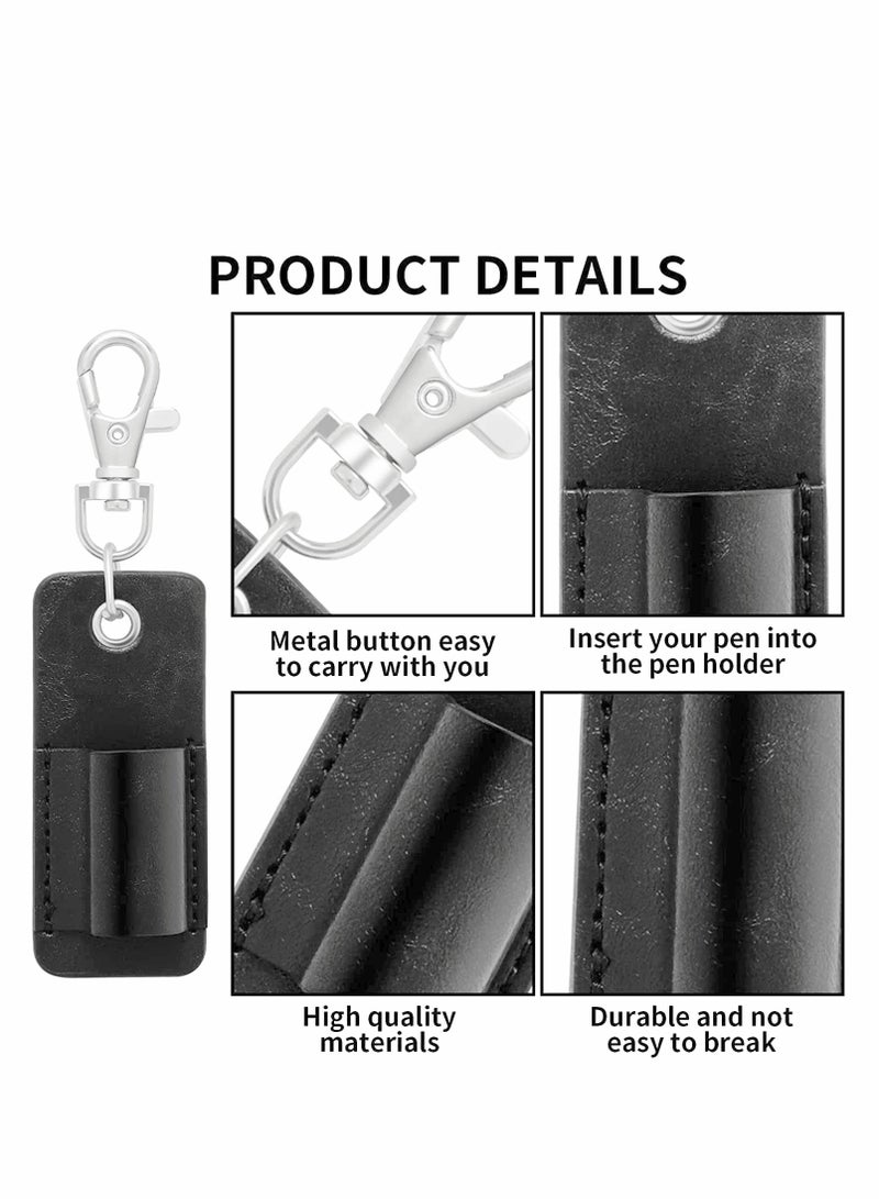 Portable Lanyard Pen Holder, 4 Pcs PU Leather Badge Pencil Holder with Keychain - Image 2