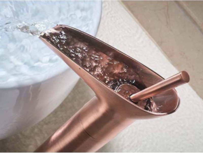 24x7 eMall Rose Gold Brass Basin Mixer Faucet Tap, 12 Inch Height Rosette Waterfall for Bathroom Toilet Wash Basins Hot and Cold Water - Image 2