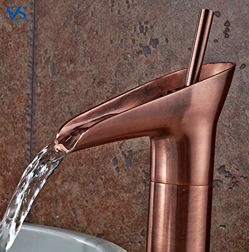 24x7 eMall Rose Gold Brass Basin Mixer Faucet Tap, 12 Inch Height Rosette Waterfall for Bathroom Toilet Wash Basins Hot and Cold Water - Image 4