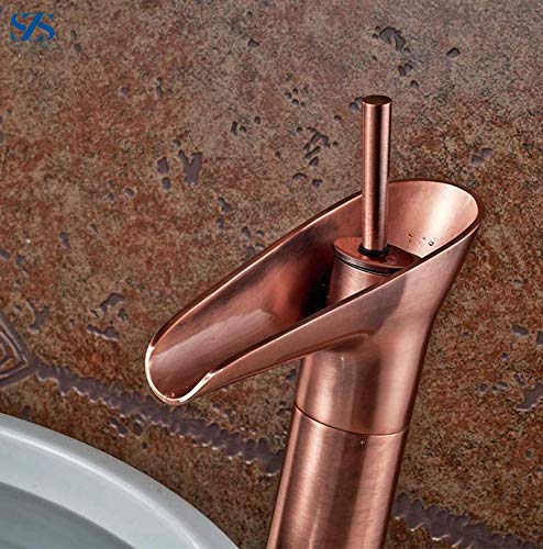 24x7 eMall Rose Gold Brass Basin Mixer Faucet Tap, 12 Inch Height Rosette Waterfall for Bathroom Toilet Wash Basins Hot and Cold Water - Image 5