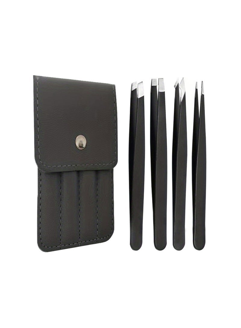 Set Of 4 Stainless Steel Tweezers - Precision Tweezers For Eyebrows And Eyelashes, Rust-Resistant Makeup Tools For Perfect Grooming - Image 1
