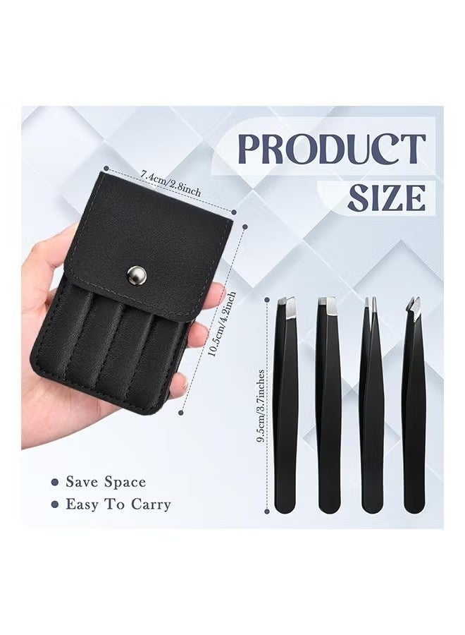 Set Of 4 Stainless Steel Tweezers - Precision Tweezers For Eyebrows And Eyelashes, Rust-Resistant Makeup Tools For Perfect Grooming - Image 2