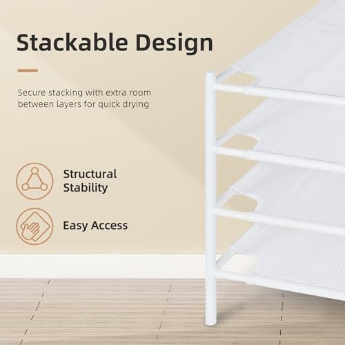 STORAGE MANIAC Sweater Drying Rack, Mesh Clothes Drying Rack, Stackable Laundry Drying Rack, Lay Flat Dryer for Delicates, Portable Dry Rack for Indoor or Outdoor, White, 4-Pack - Image 5