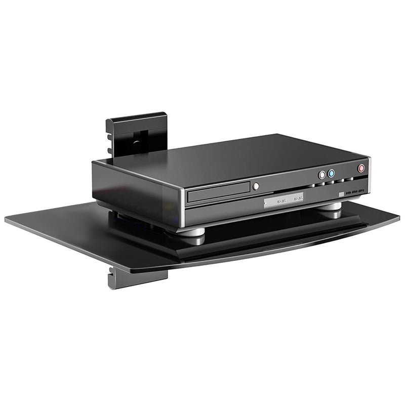 Glass Floating Shelves TV Wall Mount with Shelf for DVD Player  PS4  Cable BoxesGame ConsolesSky BoxTV Accessories Media Shelf Flat Black Wall Mount Bracket 1 Tier Shelf Black