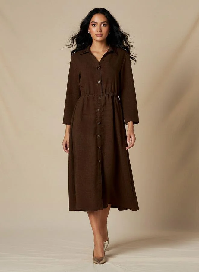 سبلاش فيڤ Midi Linen Shirt Dress with 3/4 Sleeves