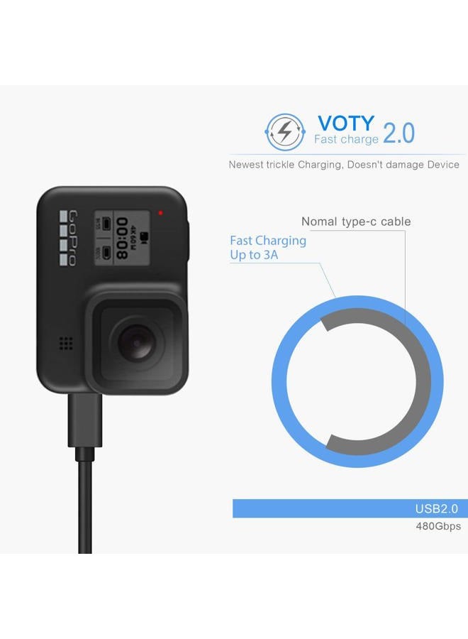 VOTY كابل شحن USB C بطول 6 أقدام - عبوة 2 لجهاز GoPro Hero 11، Hero 10، Hero 9، Hero 8 Black MAX، Hero 7 Black، Silver، White، Hero 6، Hero 5، 2018، Hero5 Session، كابل شاحن نوع C لنقل البيانات ومزامنة الطاقة - Image 5