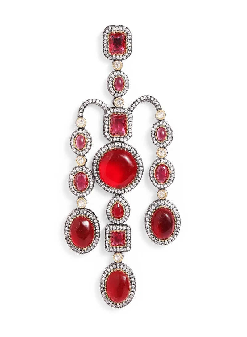 ISHIN Red Colour Warm Metallic Plated Drop Earring