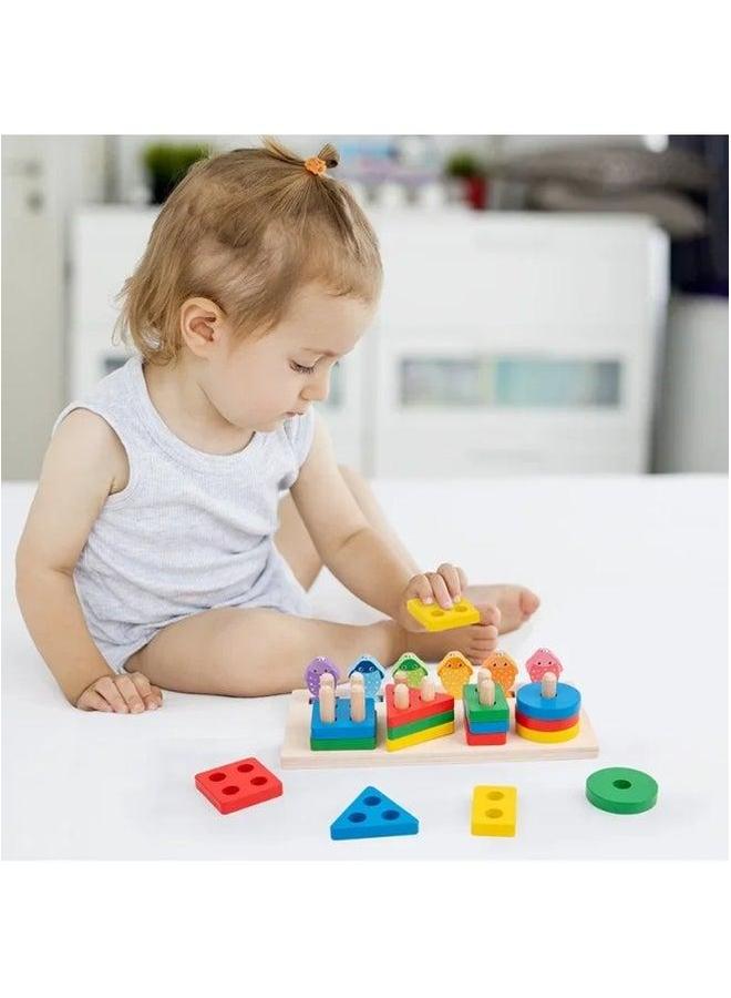 Wooden 2-in-1 3D Fishing Set Children's Cognitive Skills Enhancement Hand-eye Coordination Educational Toys For Kids-Color:Wooden Two-in-one Column-three Columns  - Image 4