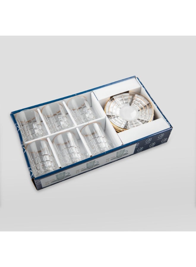 سوليتير طقم بيالات شاي يتكون الطقم من 6 بيالات و 6 صحون مصنوع من القزاز بحواف ذهبية من الأعلى - Image 1