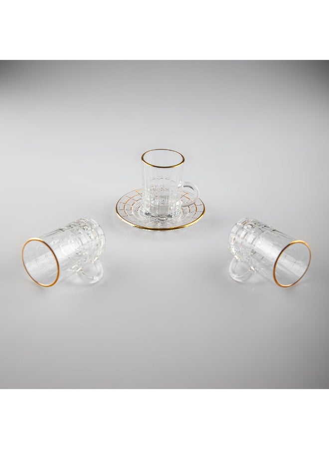 سوليتير طقم بيالات شاي يتكون الطقم من 6 بيالات و 6 صحون مصنوع من القزاز بحواف ذهبية من الأعلى - Image 5