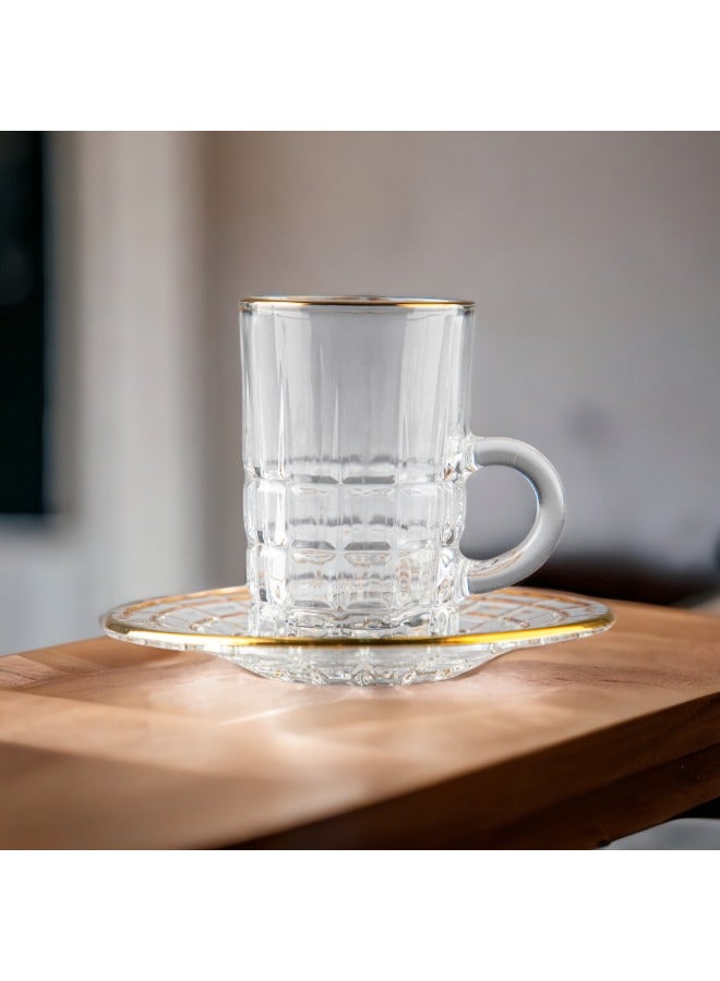 سوليتير طقم بيالات شاي يتكون الطقم من 6 بيالات و 6 صحون مصنوع من القزاز بحواف ذهبية من الأعلى - Image 2