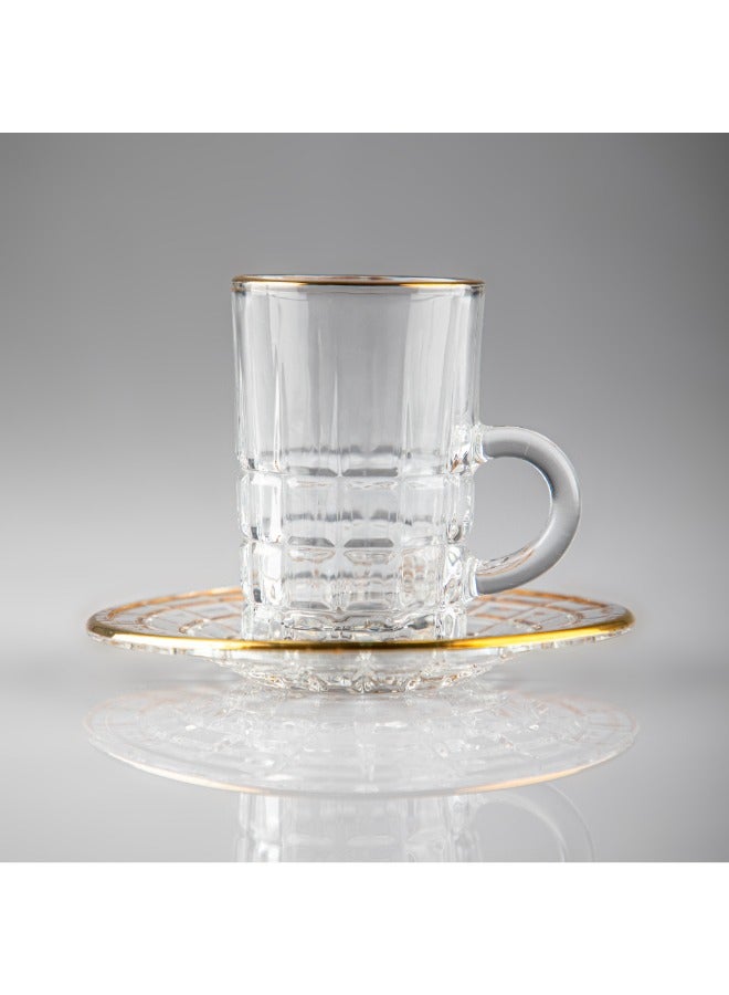 سوليتير طقم بيالات شاي يتكون الطقم من 6 بيالات و 6 صحون مصنوع من القزاز بحواف ذهبية من الأعلى - Image 3