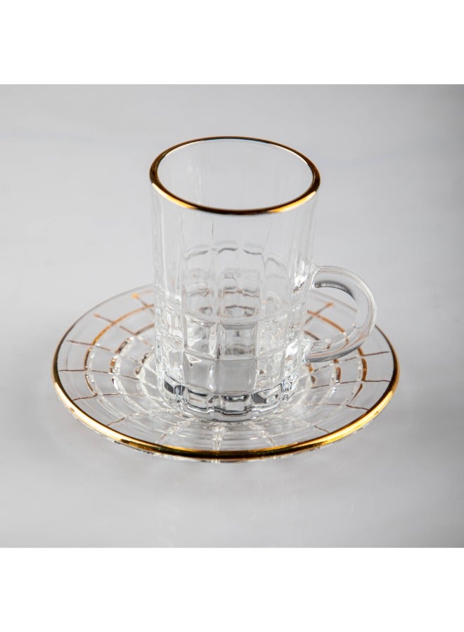 سوليتير طقم بيالات شاي يتكون الطقم من 6 بيالات و 6 صحون مصنوع من القزاز بحواف ذهبية من الأعلى - Image 4