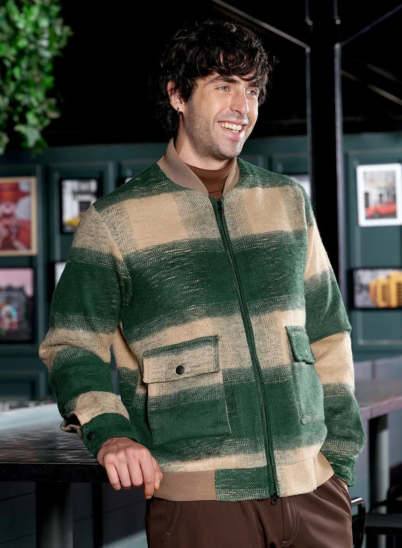 CAHOOT  Men's Forest Green & Khaki Beige Zip-Front Buffalo Bomber Jacket for Men | Best Price UAE