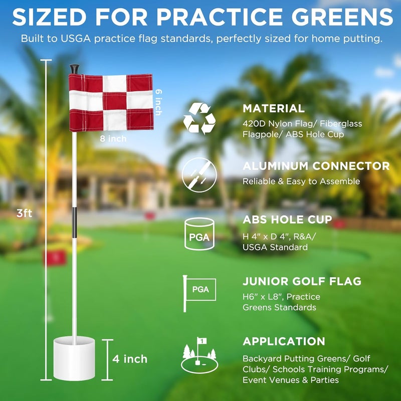 KINGTOP Golf Flagstick Mini, Putting Green Flag for Yard, All 3 Feet, Double-Sided Numbered Golf Flags, Golf Pin Flag Hole Cup Set, Portable 2-Section Design, Gifts Idea - Image 2