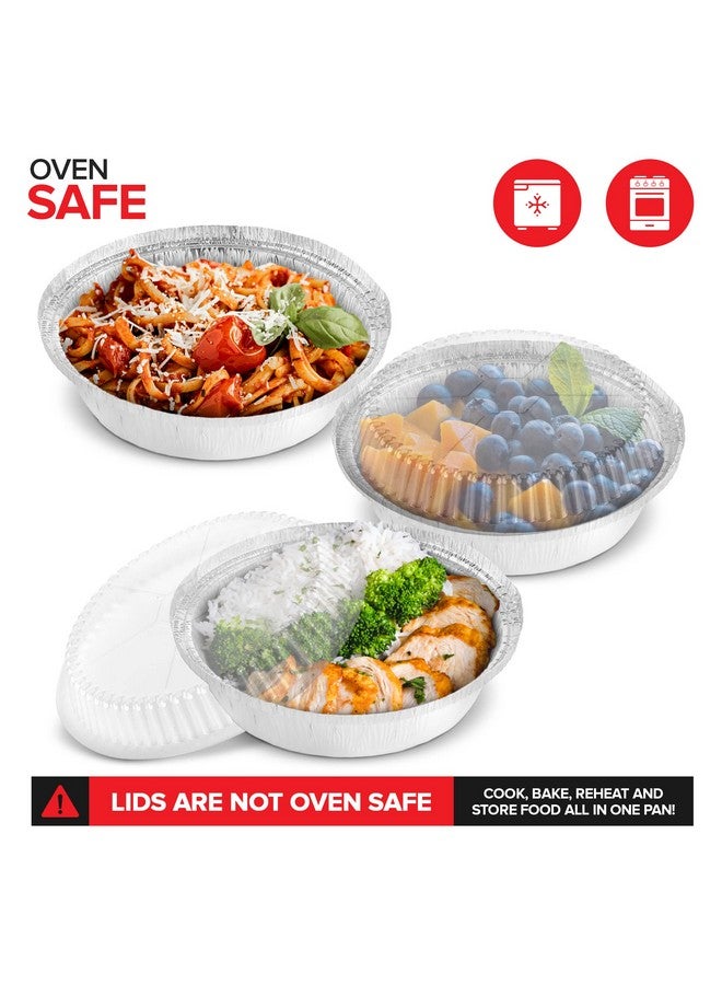 Stock Your Home Stock Your Home 7 Inch Round Aluminum Pans with Lids (50 Pack) Disposable Foil Pan with Clear Dome Top, To Go Pie Tins, Containers for Baking or Take out Food - Image 3