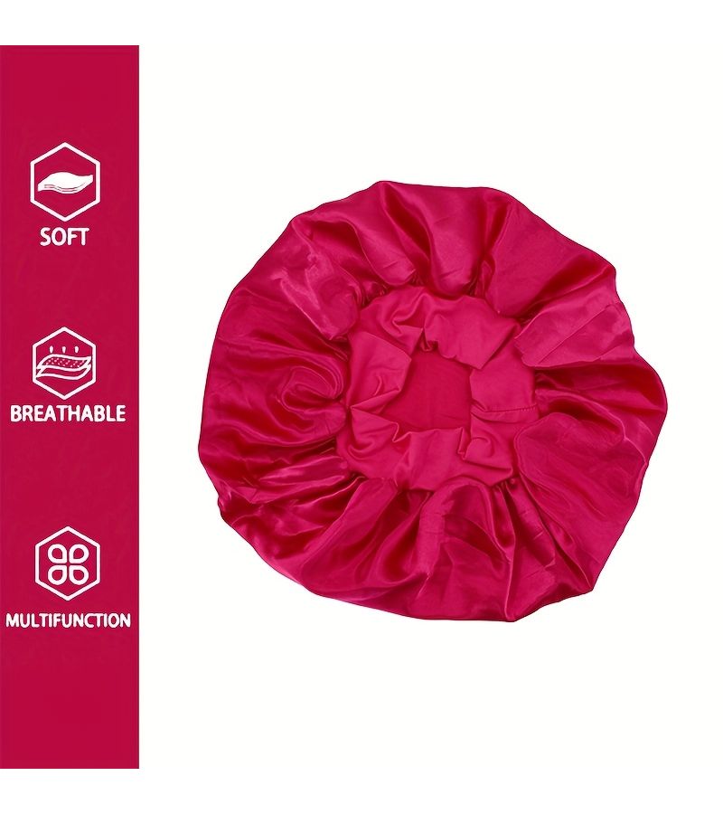 6 Pack Women Satin Bonnet With Elastic Wide Brim For Sleep Hair Protection Night Breathable For Bed Travel Daily Wear Suitable For Braids Twists 6 Colors Black Burgundy Navy White Brown Green - Image 5