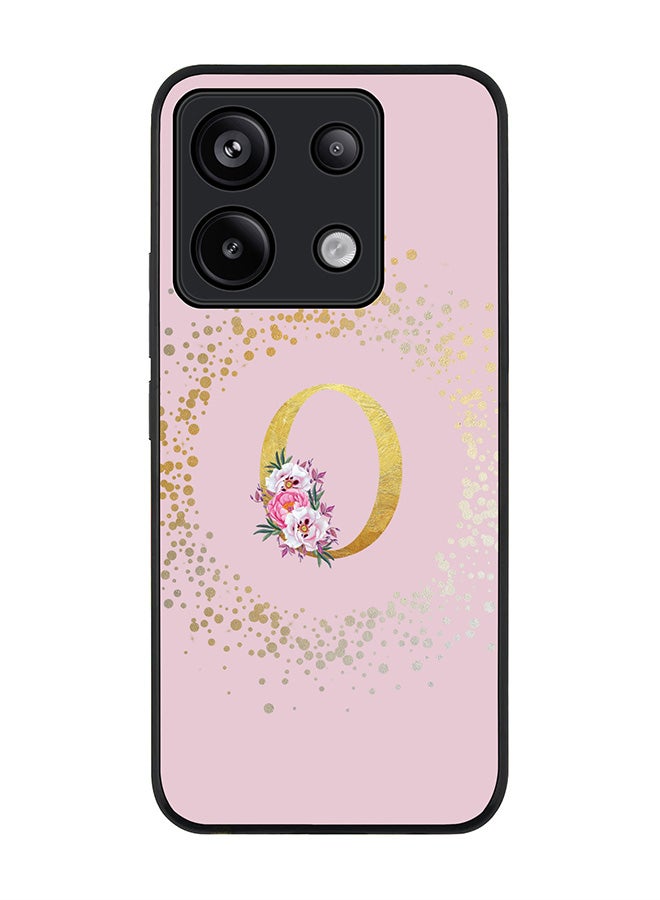 Stylizedd Rugged Black Edge Case for Xiaomi Redmi Note 13 Pro 5G, Slim Case Cover- Custom Monogram Initial Letter Floral Pattern Alphabet - O(Pink) - Image 1