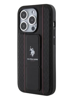 U.S.Polo iPhone 15 Pro Case PU Leather Textured Pattern Grip Stand - Black  - Image 3