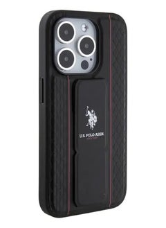 U.S.Polo iPhone 15 Pro Case PU Leather Textured Pattern Grip Stand - Black  - Image 5