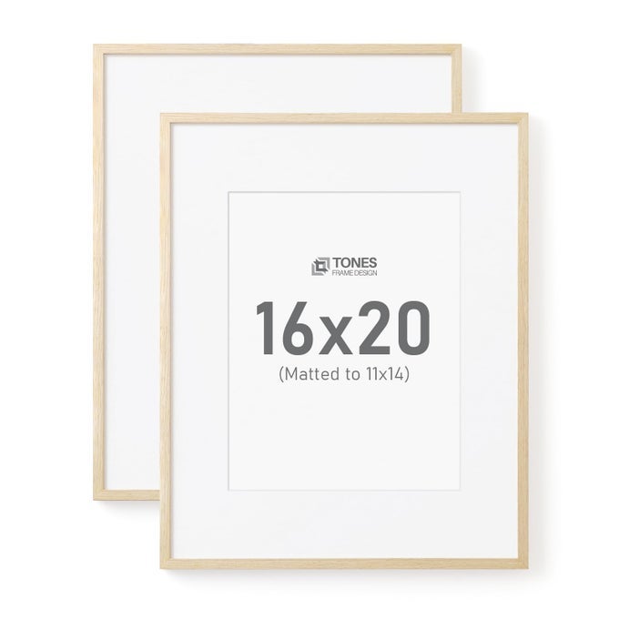 16X20 FRAMES WITH MAT 11X14 SET OF 2 LARGE PICTURE FRAMES NATURAL SOLID WOOD VENEER FINISH AND PLEXIGLASS FRONT FOR POSTER GALLERY WALL HOME DECOR