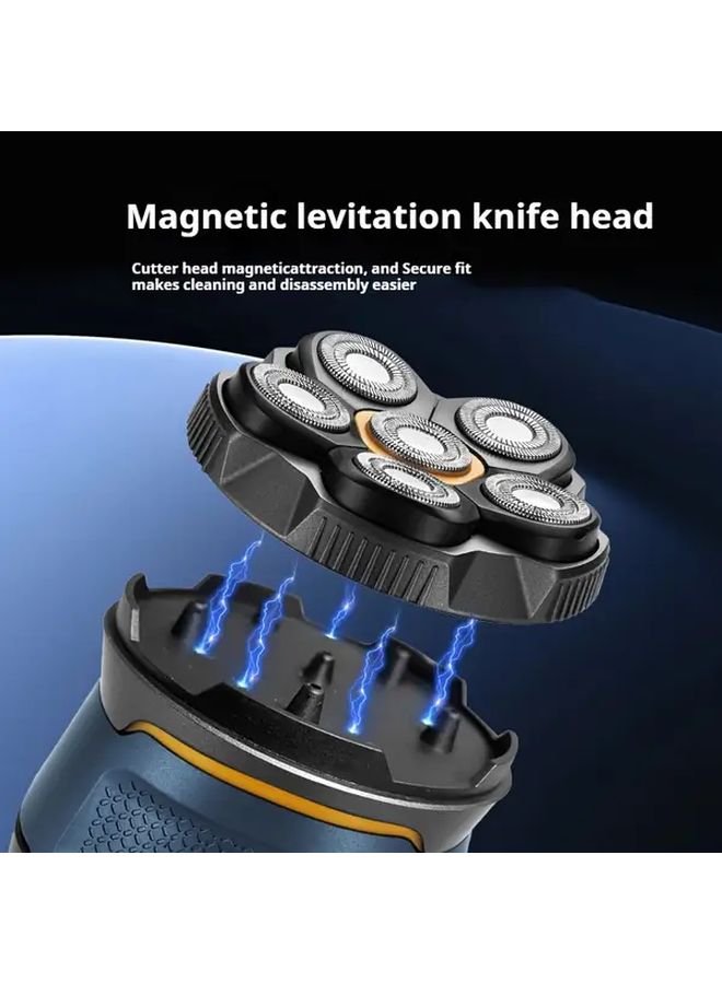 Dark Blue Mens Razor Self Sharpening 6 Blade Cartridge Dual Flex Heads Magnetic Shaving System Wet Dry Use - Image 5