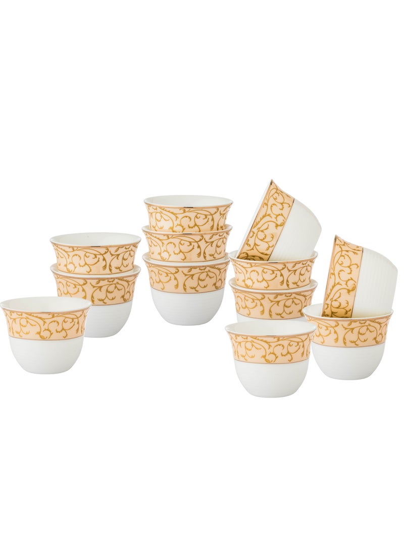 Alsaif Al Saif White Porcelain Arabic Coffee Cups with Gold Engraving, 12 Pieces - Image 1
