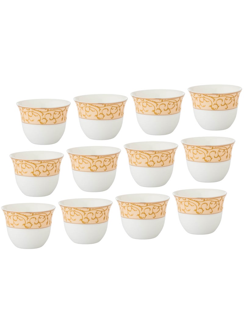 Alsaif Al Saif White Porcelain Arabic Coffee Cups with Gold Engraving, 12 Pieces - Image 2