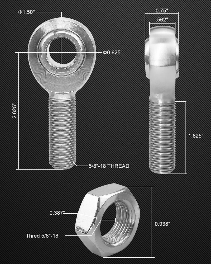 AUGREX Upgrade 5/8 Heim Joints Rod End Kit, Left and Right Hand Thread 750 Chromoly Heim Joint, Panhard Bar Rod End Kit with Tube Adapters and Jam Nuts, 1 Set - Image 2