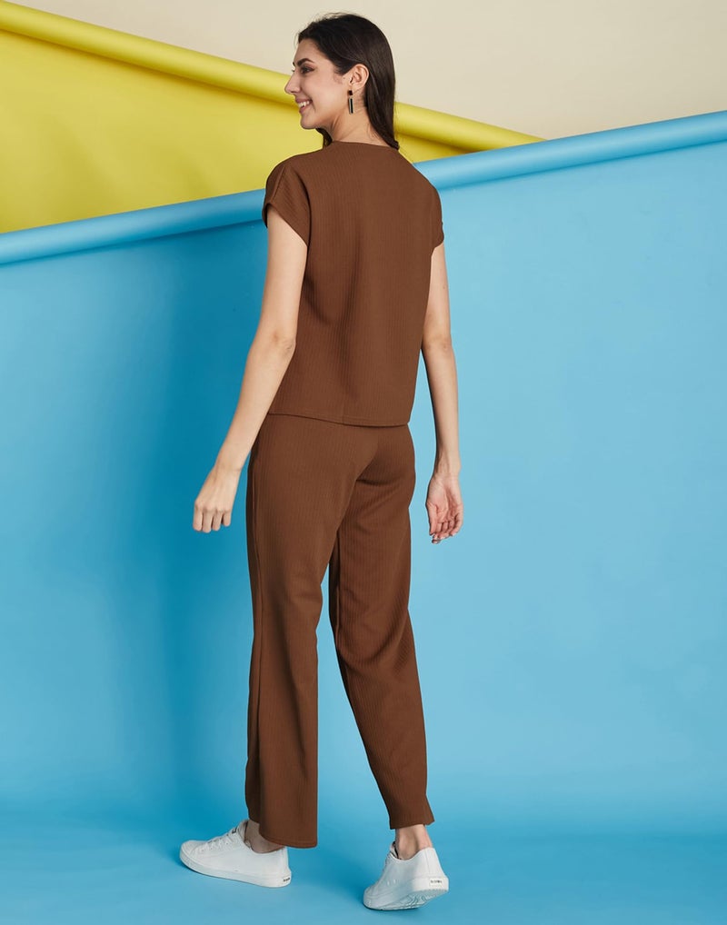 SIRIL Textured Polyester Co Ord Set for Women, Co ord Set for Women Stylish (832CTK12571-S_Brown) - Image 2