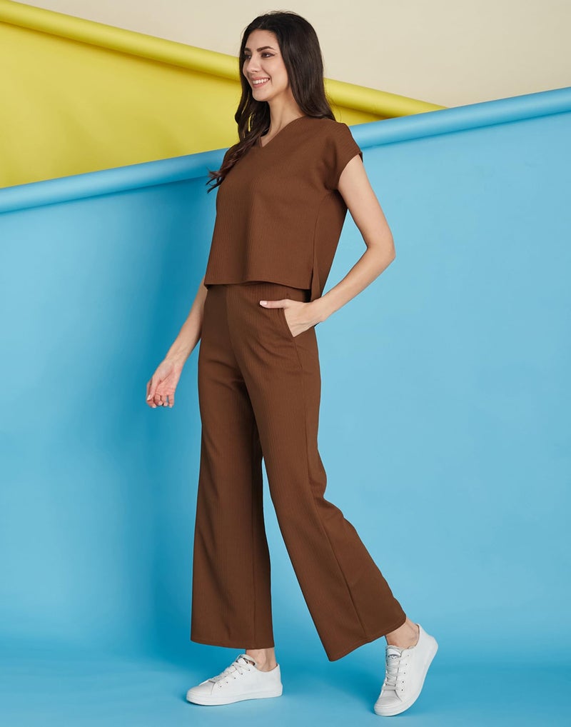 SIRIL Textured Polyester Co Ord Set for Women, Co ord Set for Women Stylish (832CTK12571-S_Brown) - Image 3