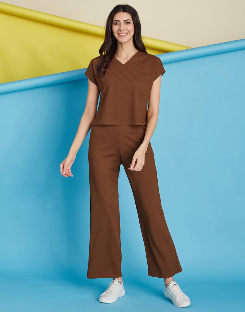 SIRIL Textured Polyester Co Ord Set for Women, Co ord Set for Women Stylish (832CTK12571-S_Brown) - Image 5