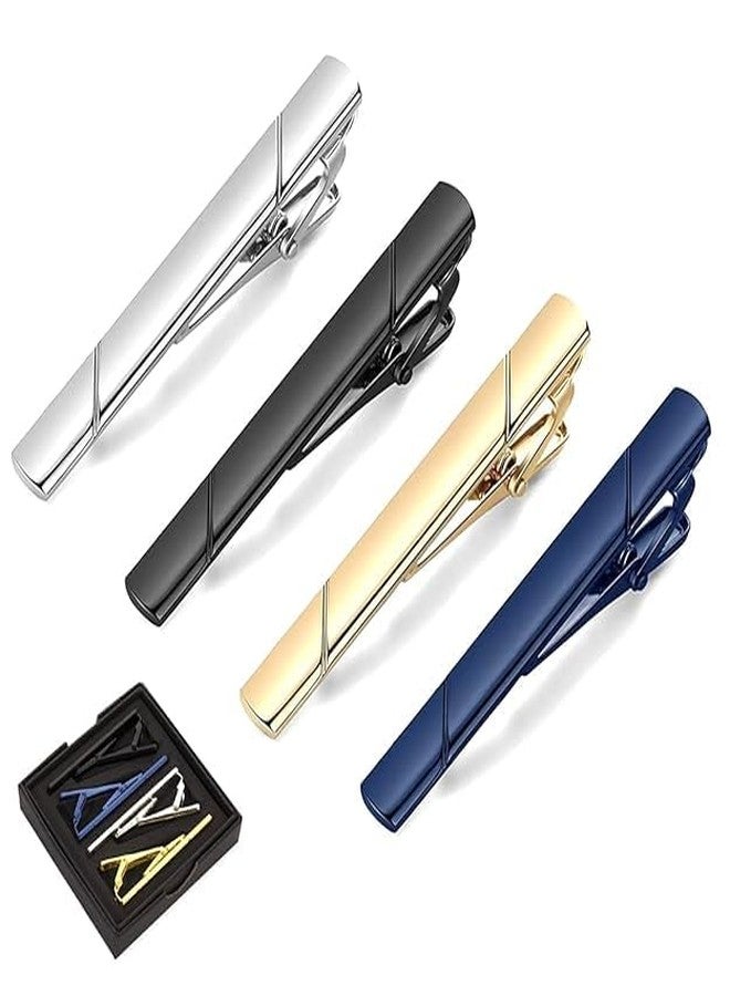 MOHILAA 4‑pcs Tie Clip Set for Men | Formal Tie Pin & Necktie Bar Clasp | Metal Fashion Plating Finish | Ideal for Suits, Weddings & Office | Gift Box Included - Image 1
