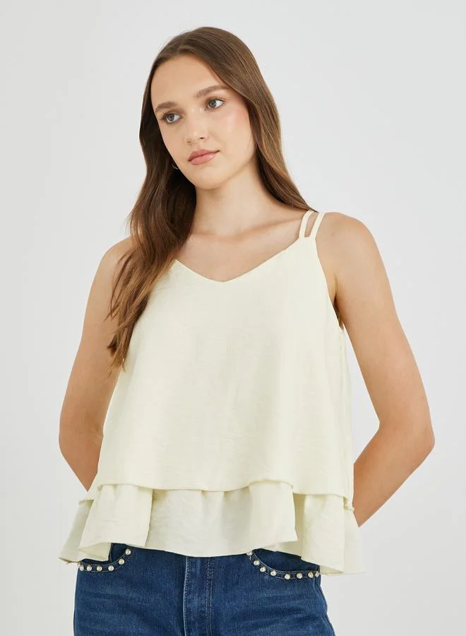 تايك تو Take Two Solid Double Strap V-Neck Blouse