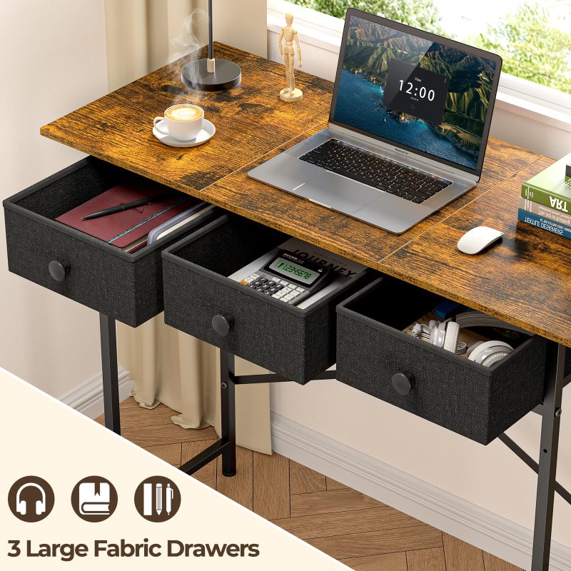 DAOUTIME Small Writing Desk with 3 Drawers for Bedroom, 37.2 Inch Computer Desk for Small Spaces, Simple Desk with Drawers for Kids Bedroom, Home Office, Dorm, Living Room, Home Study Table, Rustic Brown - Image 4