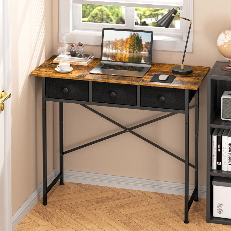 DAOUTIME Small Writing Desk with 3 Drawers for Bedroom, 37.2 Inch Computer Desk for Small Spaces, Simple Desk with Drawers for Kids Bedroom, Home Office, Dorm, Living Room, Home Study Table, Rustic Brown - Image 1