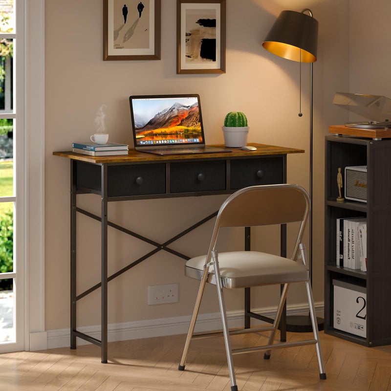 DAOUTIME Small Writing Desk with 3 Drawers for Bedroom, 37.2 Inch Computer Desk for Small Spaces, Simple Desk with Drawers for Kids Bedroom, Home Office, Dorm, Living Room, Home Study Table, Rustic Brown - Image 3