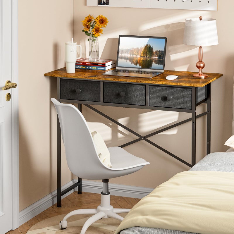 DAOUTIME Small Writing Desk with 3 Drawers for Bedroom, 37.2 Inch Computer Desk for Small Spaces, Simple Desk with Drawers for Kids Bedroom, Home Office, Dorm, Living Room, Home Study Table, Rustic Brown - Image 5