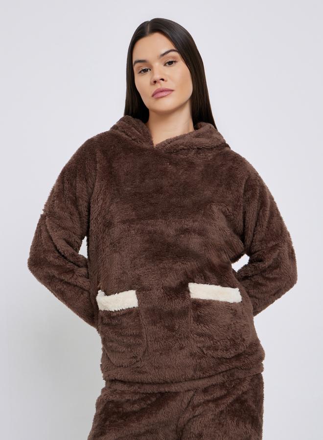 Styli Bear Ears Hooded Contrast Pocket Top and Pyjama Set - Image 3