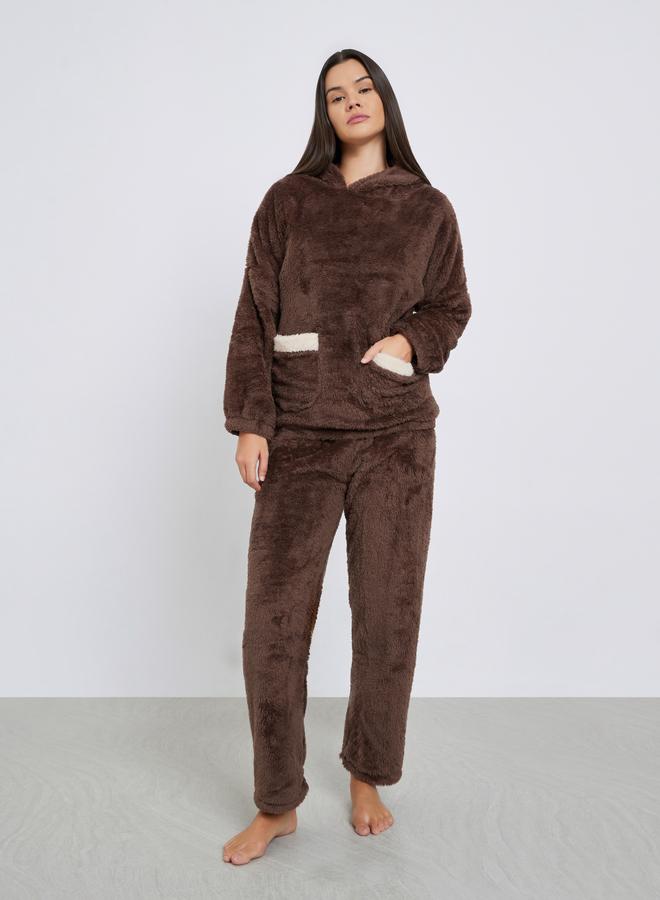 Styli Bear Ears Hooded Contrast Pocket Top and Pyjama Set - Image 2