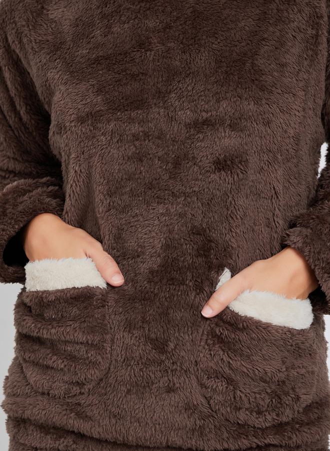 Styli Bear Ears Hooded Contrast Pocket Top and Pyjama Set - Image 4